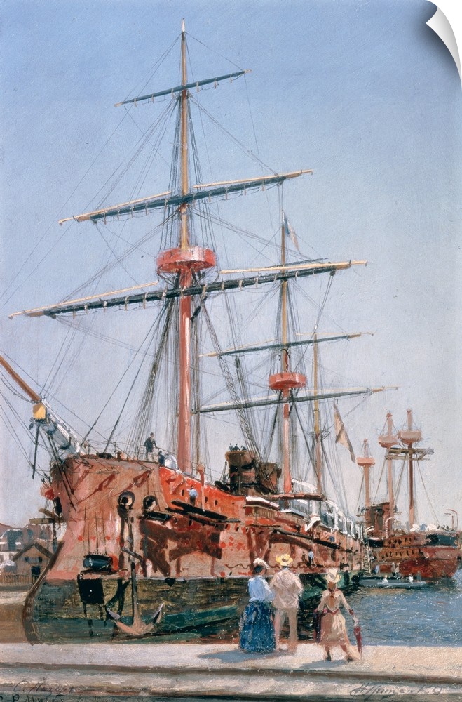 BAL170645 Building of the Battleship 'Admiral Kornilov' in Brittany, 1889 (oil on canvas) by Gritsenko, Nikolai Nikolaevic...