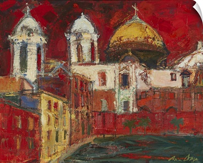Cadiz Cathedral And Buildings, Red Sky