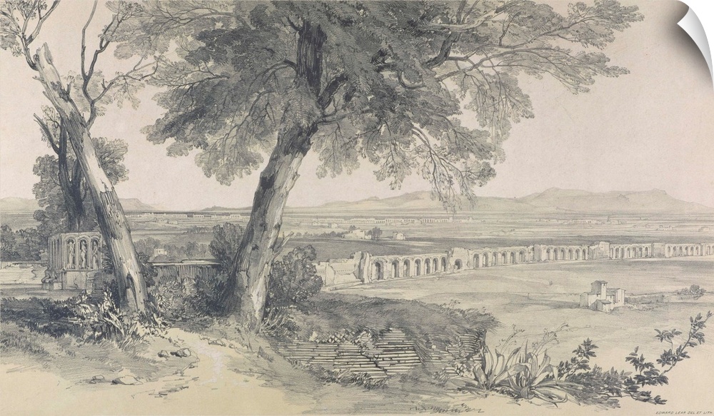 Campagna of Rome from Villa Mattei, from Views in Rome and its Environs, 1841, (lithograph on heavy wove paper) by Edward ...