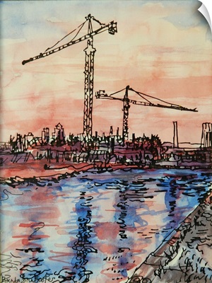 Canal Evening With Cranes