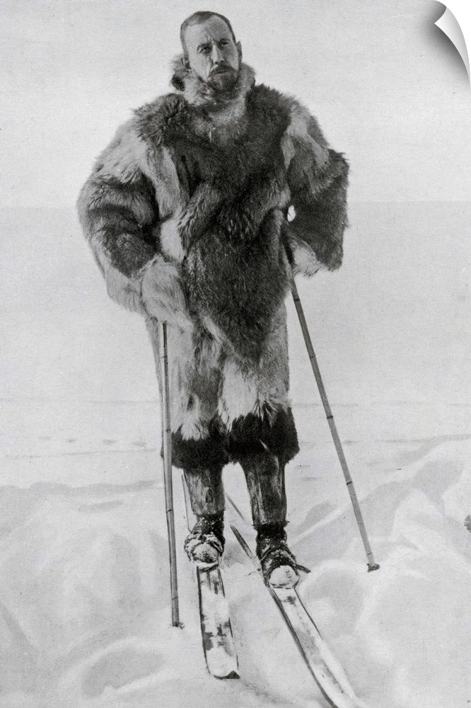 Captain Roald Engelbregt Gravning Amundsen (1872-1928) at the South pole under the Norwegian flag. Norwegian explorer of t...