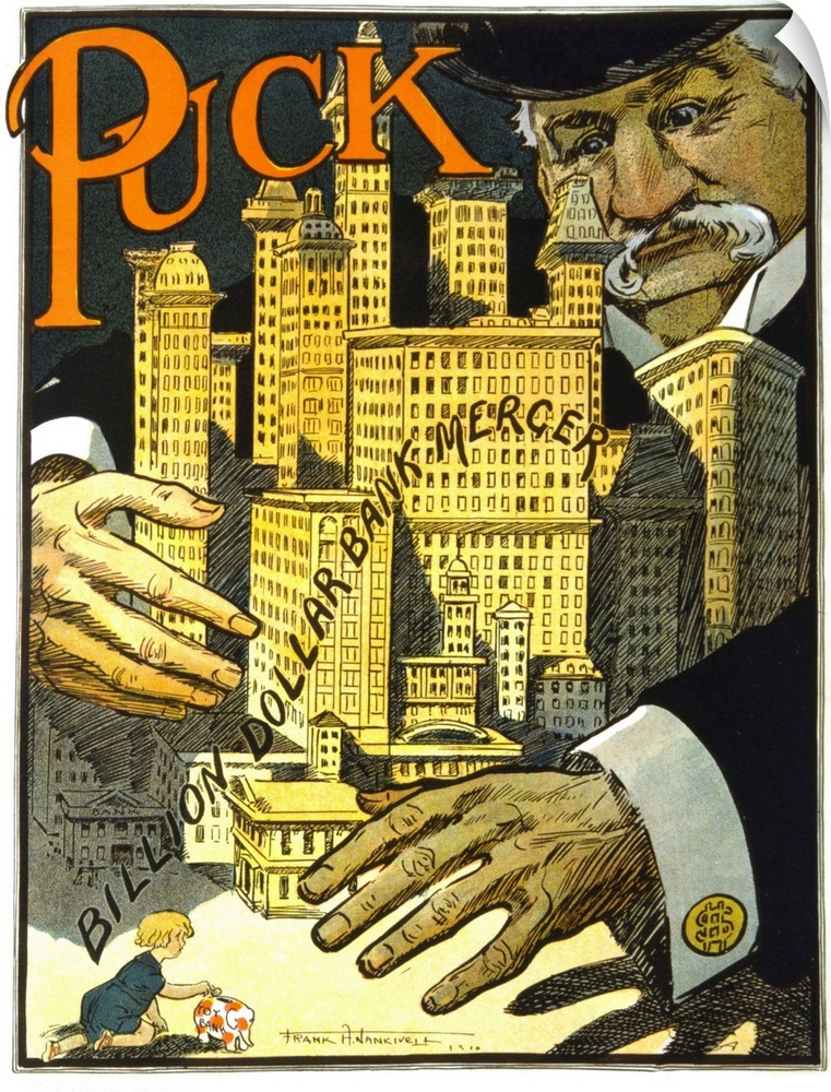 Cartoon on John Pierpont (J.P.) Morgan (1837-1937) published on the Puck of February 1910. Illustration by Frank Arthur Na...