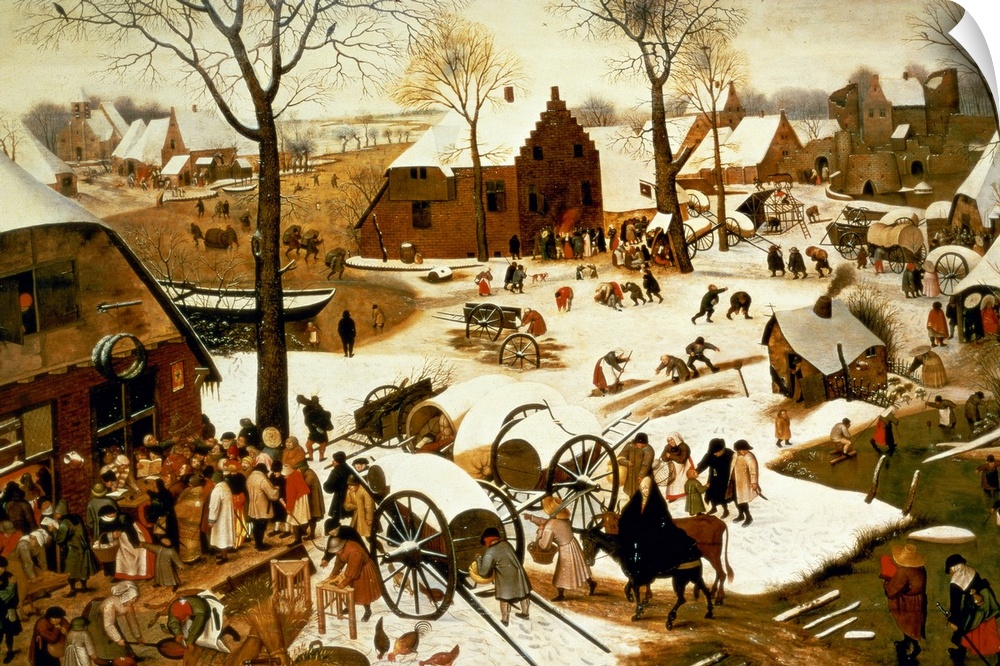 BAL12868 Census at Bethlehem, c.1566 (oil on panel)  by Bruegel, Pieter the Elder (c.1525-69); Private Collection; Flemish...