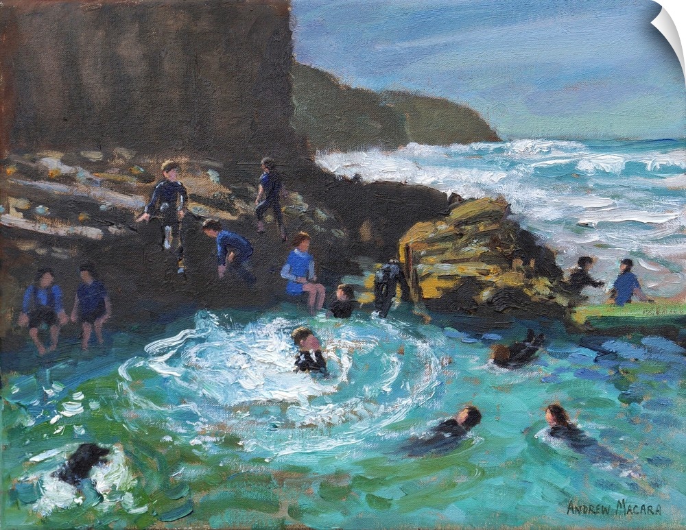 Chapel Rock Pool, Perranporth, Cornwall, 2017, originally oil on canvas.