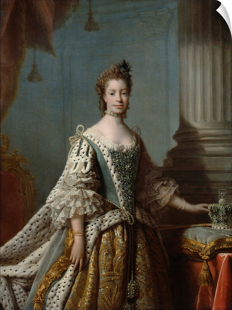 XPH330472 Charlotte Sophia of Mecklenburg-Strelitz, 1762 (oil on canvas)  by Ramsay, Allan (1713-84) (studio of); 148x108 ...