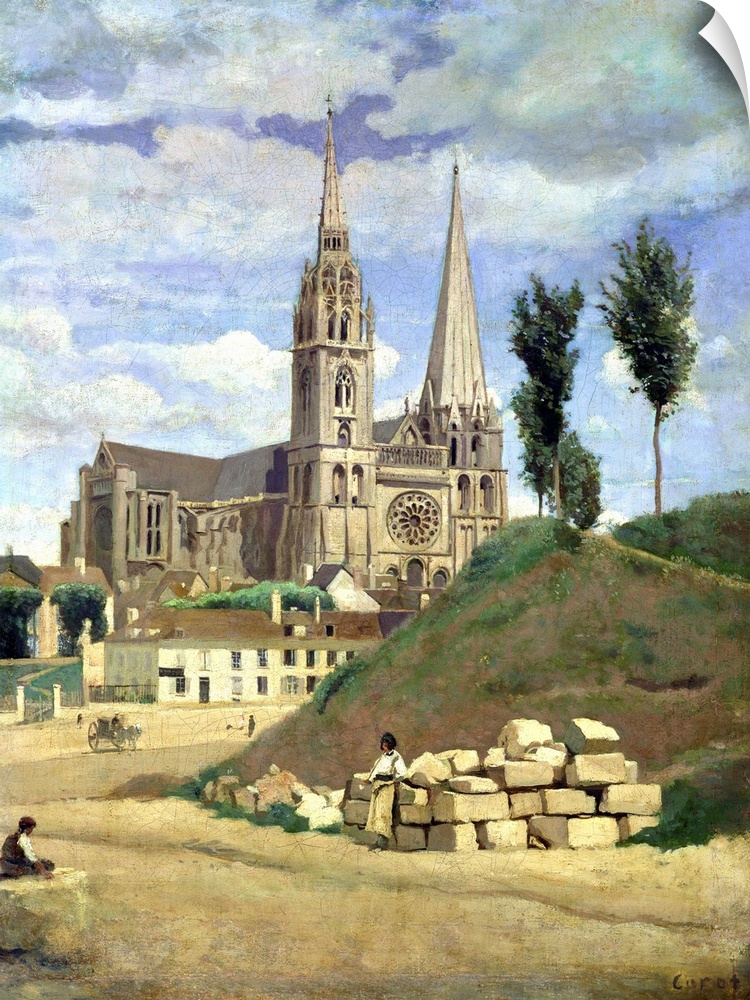 XIR6280 Chartres Cathedral, 1830 (oil on canvas)  by Corot, Jean Baptiste Camille (1796-1875); 64x51.5 cm; Louvre, Paris, ...