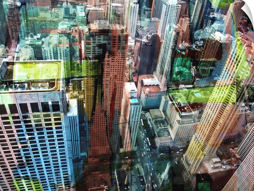 Contemporary artwork of an aerial view of Chicago.