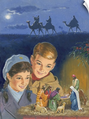 Children admiring Nativity scene