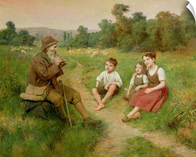 Children Listen to a Shepherd Playing a Flute