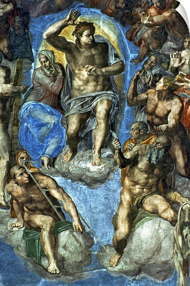 BAL53522 Christ, detail from 'The Last Judgement', in the Sistine Chapel, 16th century with self-portrait of Michelangelo ...