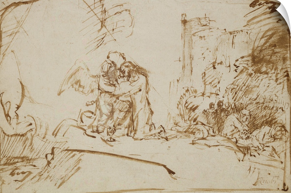 XKH156780 Christ on the Mount of Olives (pen, brush and brown ink on paper) by Rembrandt Harmensz. van Rijn (1606-69)