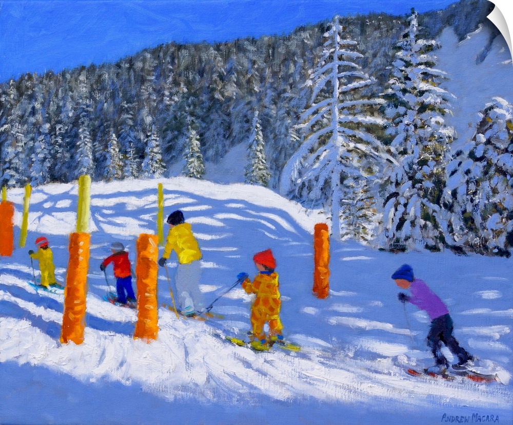 Colourful Skiing, Les Arcs, France, 2018, (originally oil on canvas) by Macara, Andrew