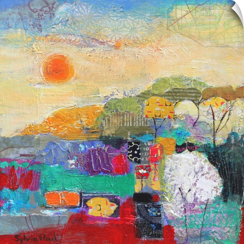 Contemporary abstract painting of a summer landscape.