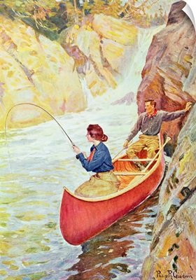 Couple Fishing near a Waterfall