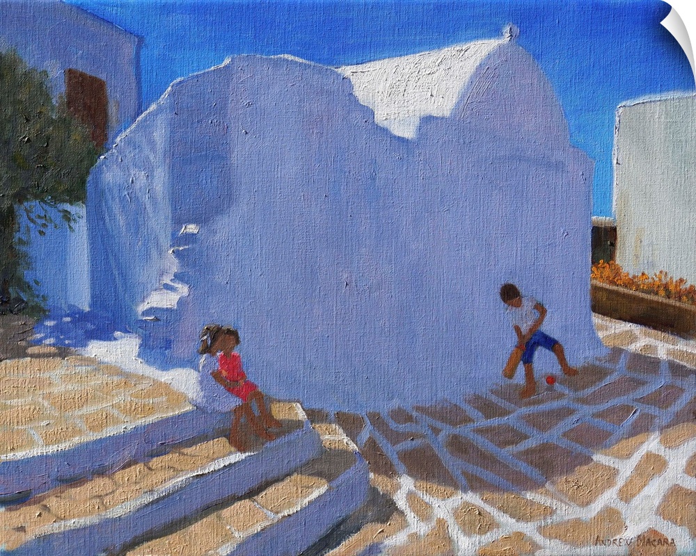 Cricket by the Church Wall, Mykonos, oil on canvas.  By Andrew Macara.