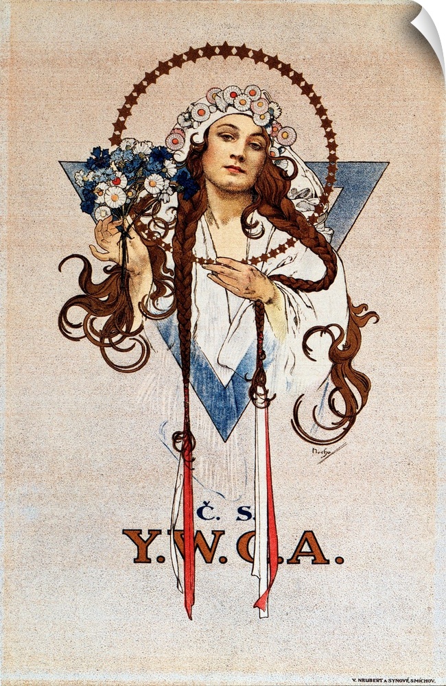 Czechoslovak YWCA Poster For The Young Women's Christian Association YWCA In Czechoslovakia Lithograph By Alphonse Mucha.