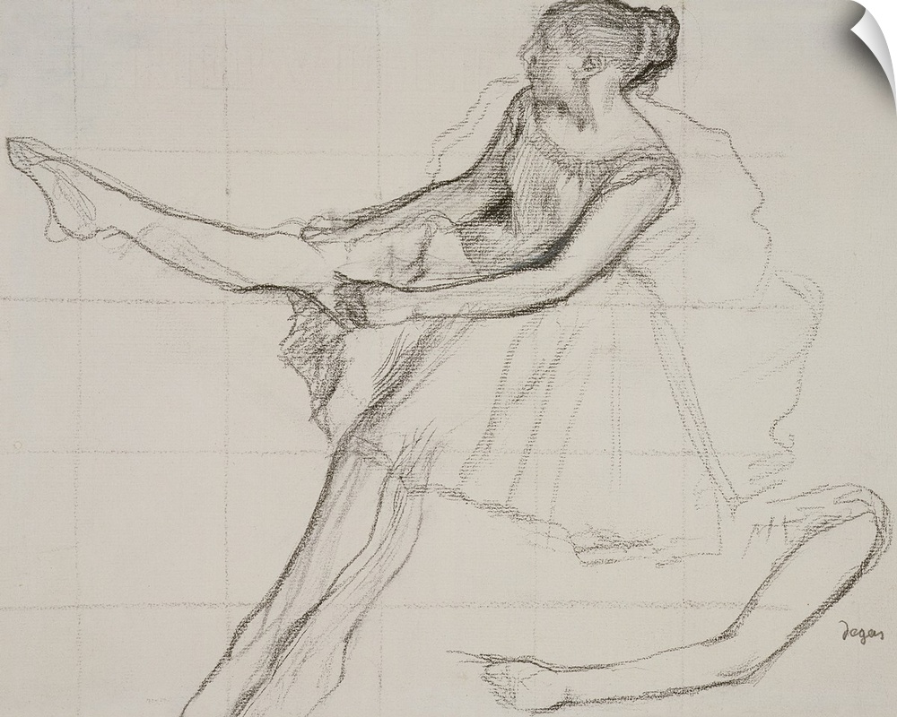 Dancer adjusting her tights, c.1880 (pencil and charcoal on paper) by Degas, Edgar (1834-1917)