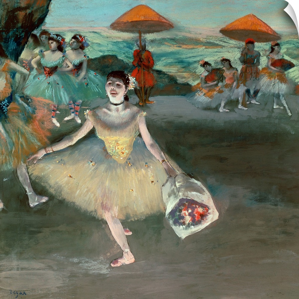 BAL16633 Dancer with bouquet, curtseying, 1877 (pastel on paper); by Degas, Edgar (1834-1917); 72x77.5 cm; Musee d'Orsay, ...