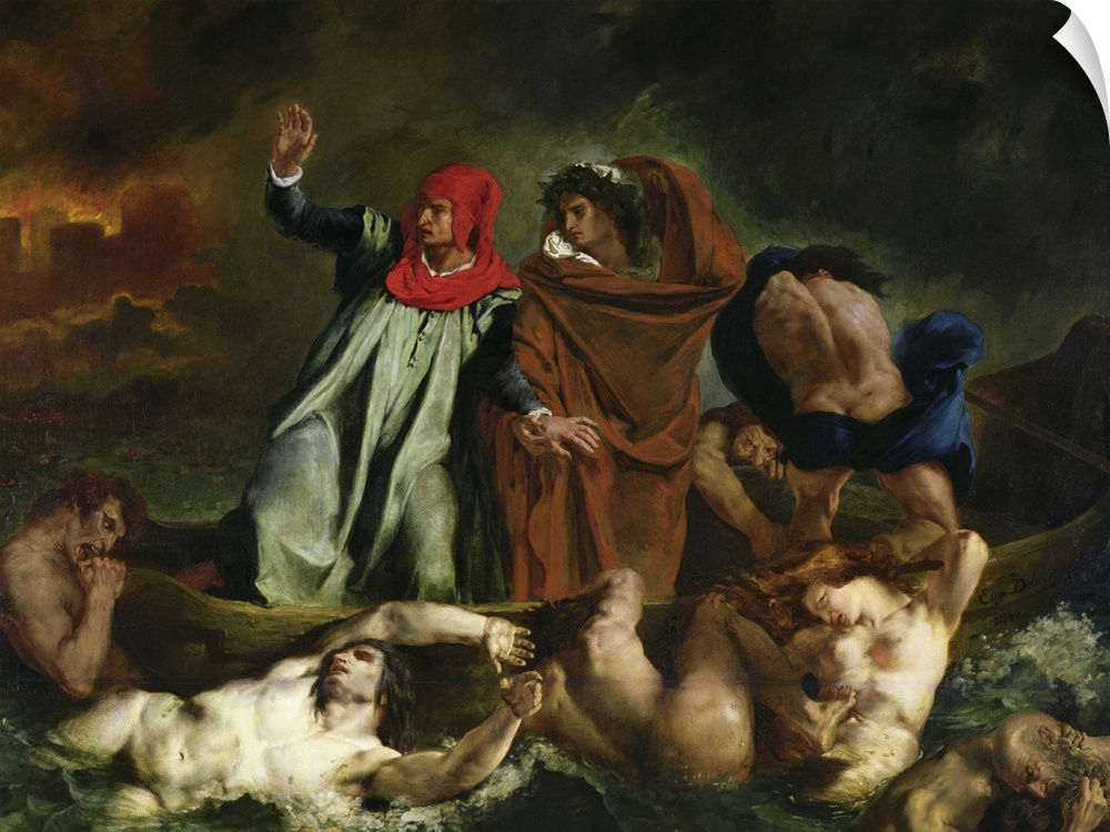 XIR2996 Dante (1265-1321) and Virgil (70-19 BC) in the Underworld, 1822 (oil on canvas)  by Delacroix, Ferdinand Victor Eu...