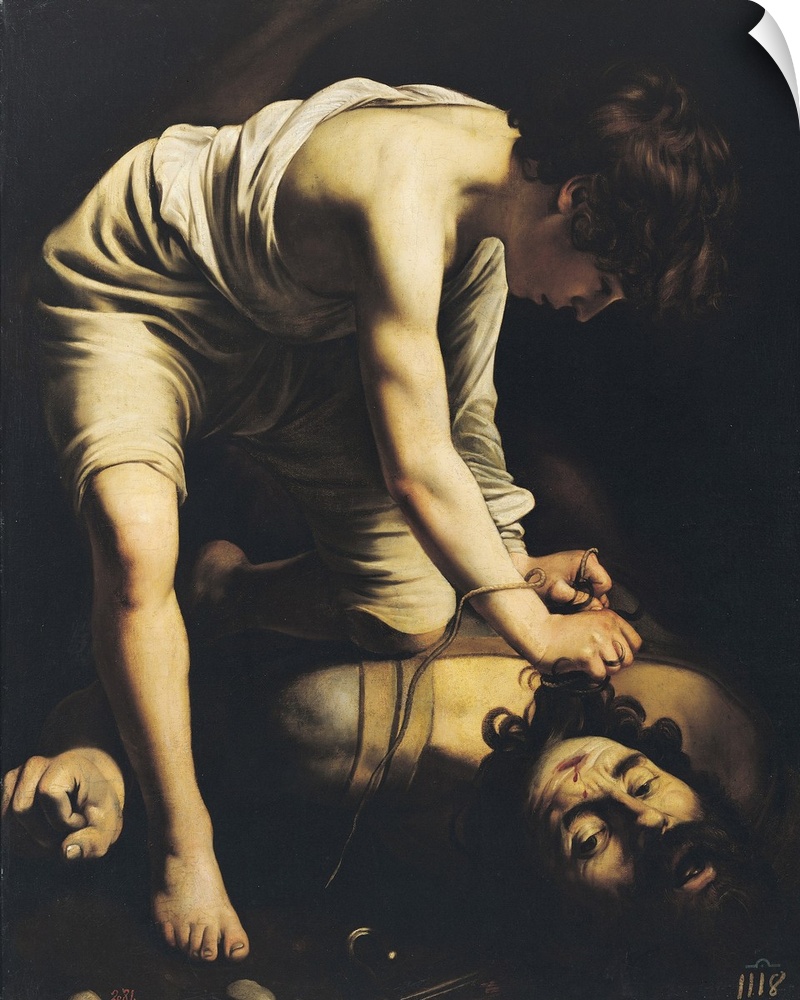 XIR38076 David Victorious over Goliath, c.1600 (oil on canvas)  by Caravaggio, Michelangelo Merisi da (1571-1610); 110x91 ...