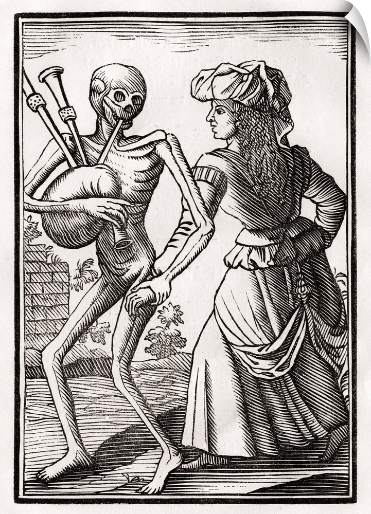 Death comes for the Unbelieving Woman. Woodcut by Georg Scharffenberg after Hans Holbein the Younger, from "Der Todten Tan...
