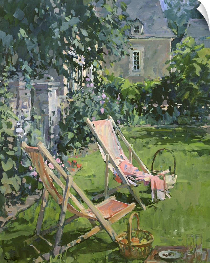 Deck Chairs at Coudray, 1998, oil on canvas.  By Susan Ryder.