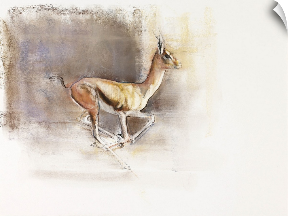 Contemporary wildlife painting of a galloping gazelle.