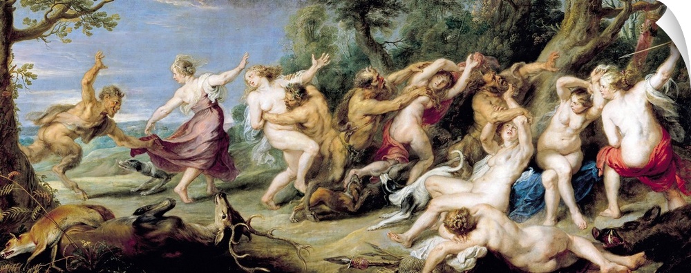 XIR3996 Diana and her Nymphs Surprised by Fauns, 1638-40 (oil on canvas)  by Rubens, Peter Paul (1577-1640); 128x314 cm; P...