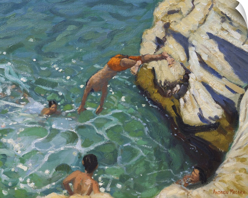 Diving and swimming, Skiathos, 2016, oil on canvas.