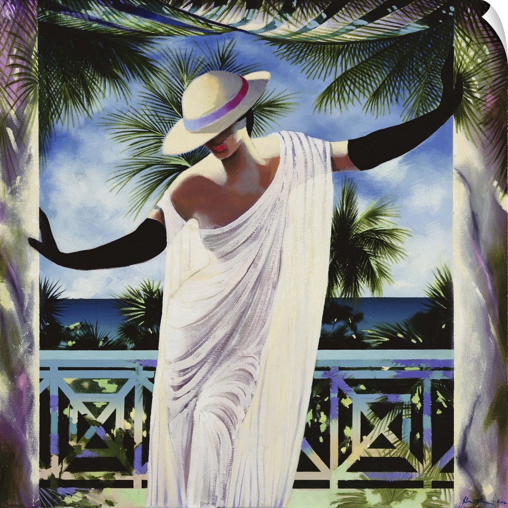 Contemporary painting of a woman wearing a hat and robe.