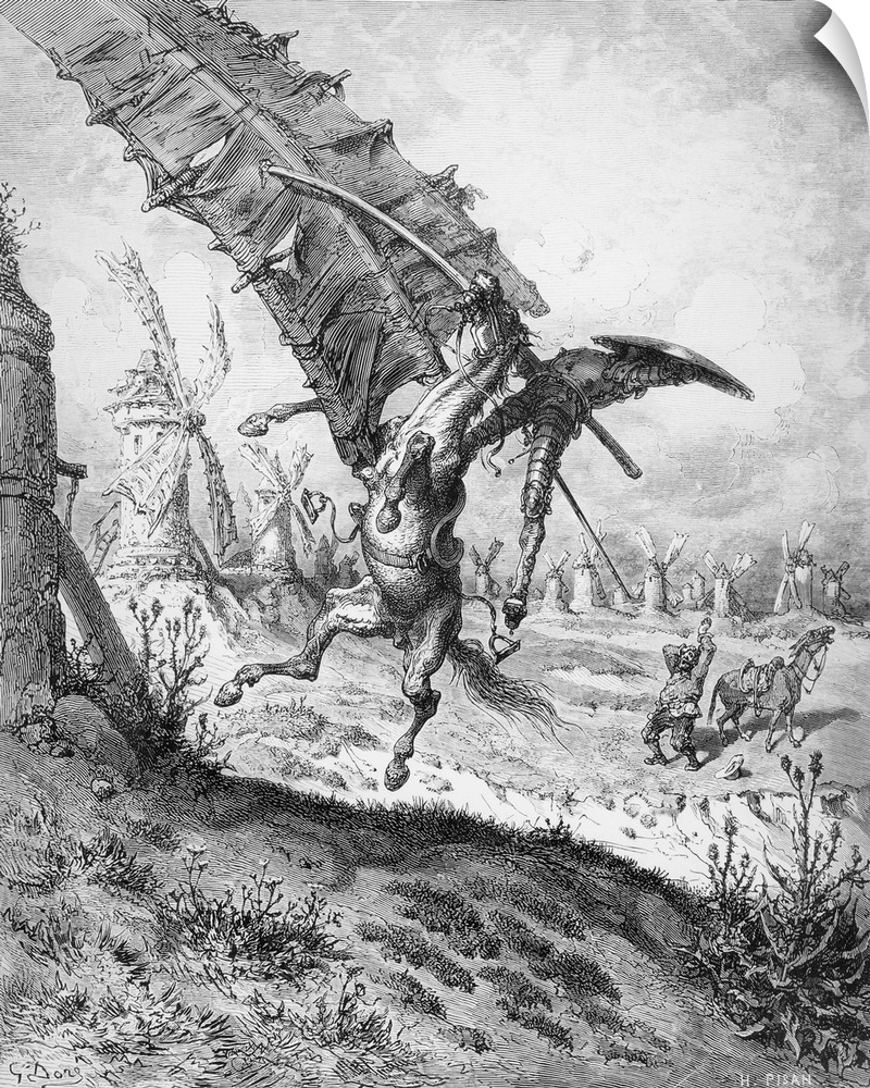 Don Quichotte et les moulins a vent;