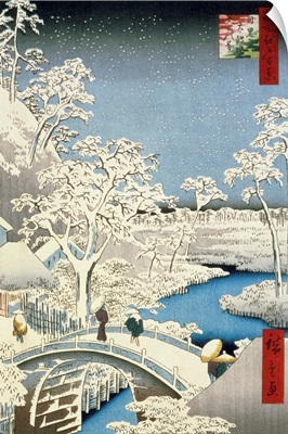 Drum bridge and Setting Sun Hill at Meguro, from the series 100 Views of Edo
