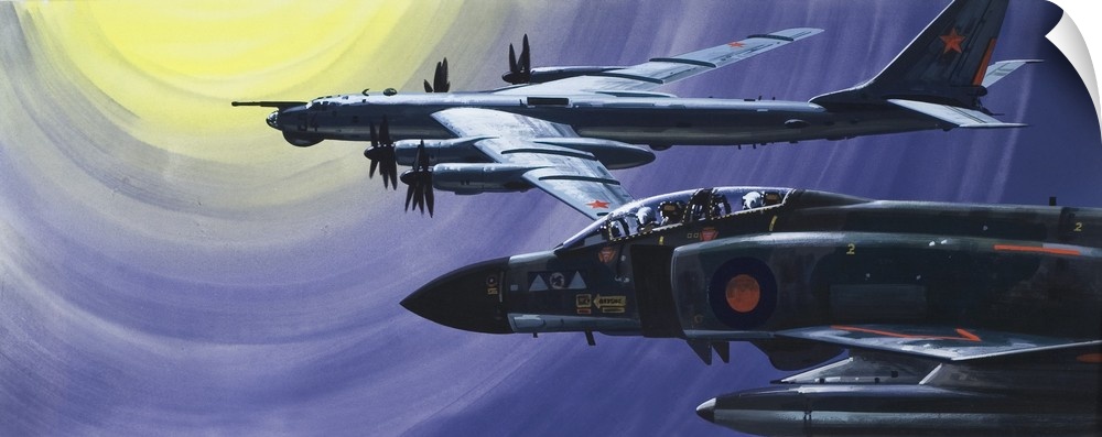 Electronic Battle.  High up and far out over the North Sea, an RAF Phantom of Strike Command pulls in close to a Russian T...