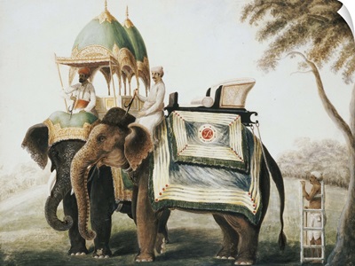 Elephants with their mahout, c.1815 (pencil and w/c heightened with white one paper)