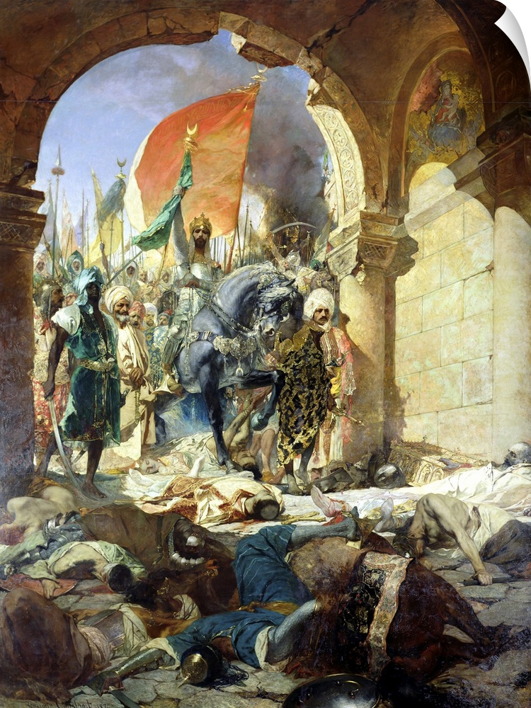 Entree des Turcs de Mohammed II a Constantinople; Byzantine empire fell to Ottoman invaders; end of the Holy Roman Empire