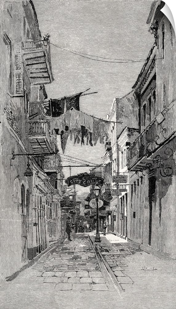 Exchange Alley looking toward Canal Street, New Orleans, Louisiana. From the book, "The Century Illustrated Monthly Magazi...