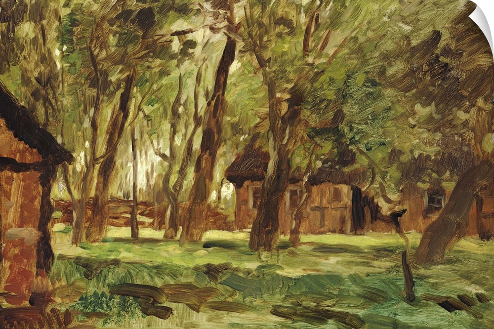 XKH191665 Farmstead under Trees (oil on paper)  by Herbst, Thomas Ludwig (1848-1915); oil on canvas; 36x52 cm; Hamburger K...