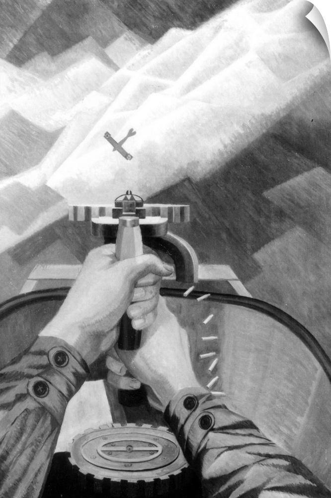 GLJ146086 First World War Gunner, Seen from Inside a Fighter Plane (oil on canvas) by English School, (20th century); 101....