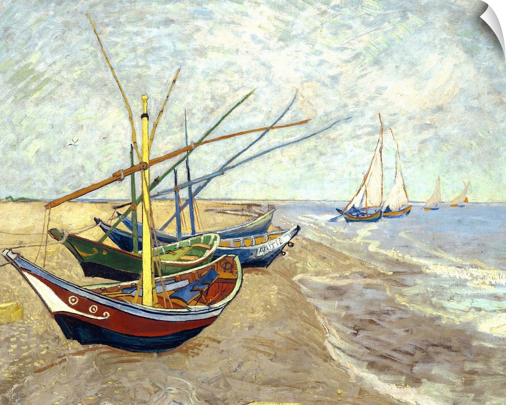 Fishing Boats on the Beach at Saintes-Maries-de-la-Mer, 1888, oil on canvas.  By Vincent van Gogh (1853-90).