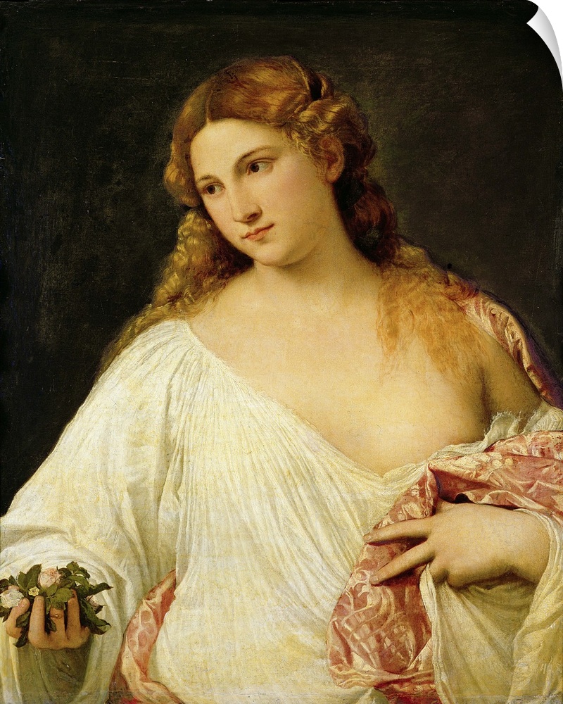 XIR31617 Flora (oil on canvas)  by Titian (Tiziano Vecellio) (c.1488-1576); 79.7x63.5 cm; Galleria degli Uffizi, Florence,...