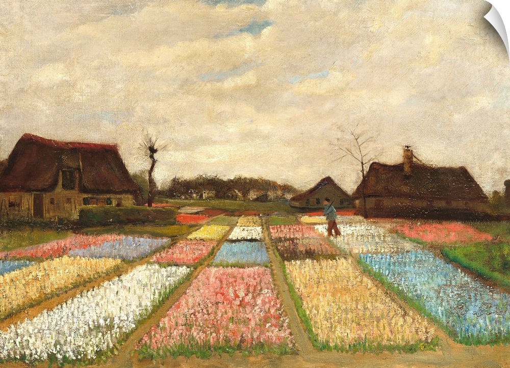 Landscape painting by Vincent Van Gogh of flower beds in Holland.