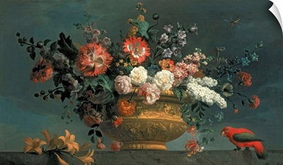 Flower piece with parrot
