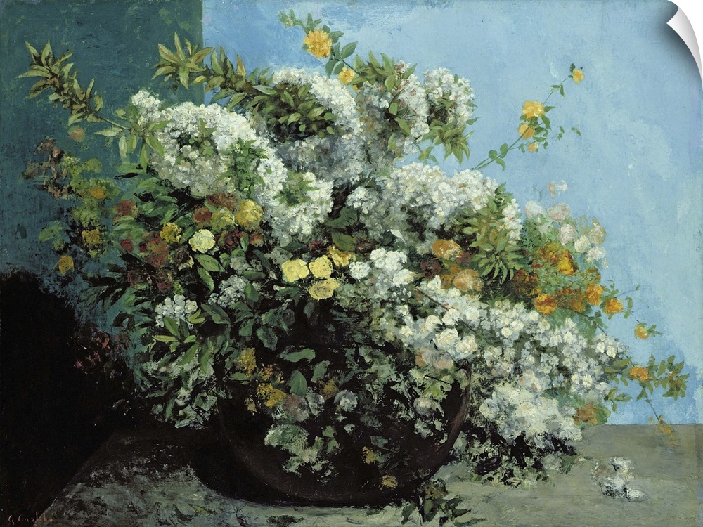 XKH141037 Flowering Branches and Flowers, 1855 (oil on canvas)  by Courbet, Gustave (1819-77); 84x109 cm; Hamburger Kunsth...