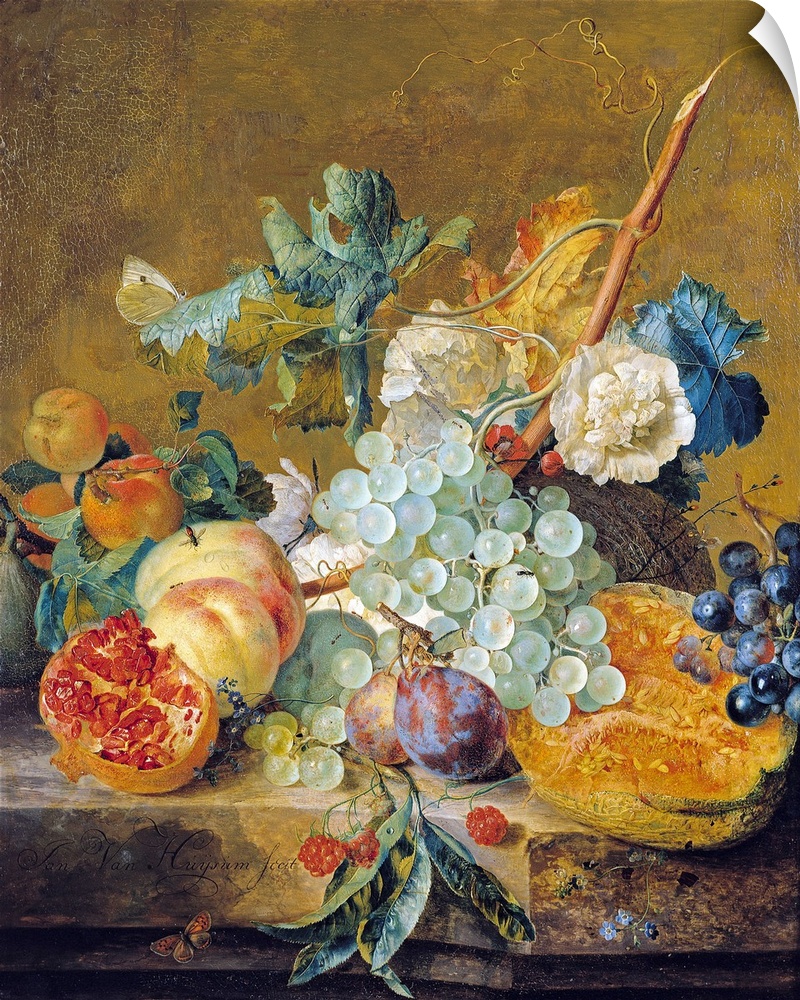 Flowers and Fruit (oil on canvas)  by Jan van Huysum (1682-1749); Musee Fabre, Montpellier, France; Giraudon; Dutch, out o...