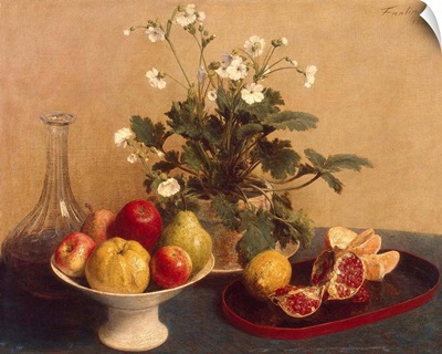 Flowers, dish with fruit and carafe, 1865