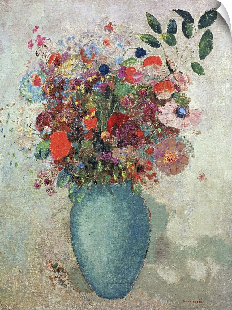 XIR60890 Flowers in a Turquoise Vase, c.1912 (oil on canvas)  by Redon, Odilon (1840-1916); 65x50 cm; Private Collection; ...