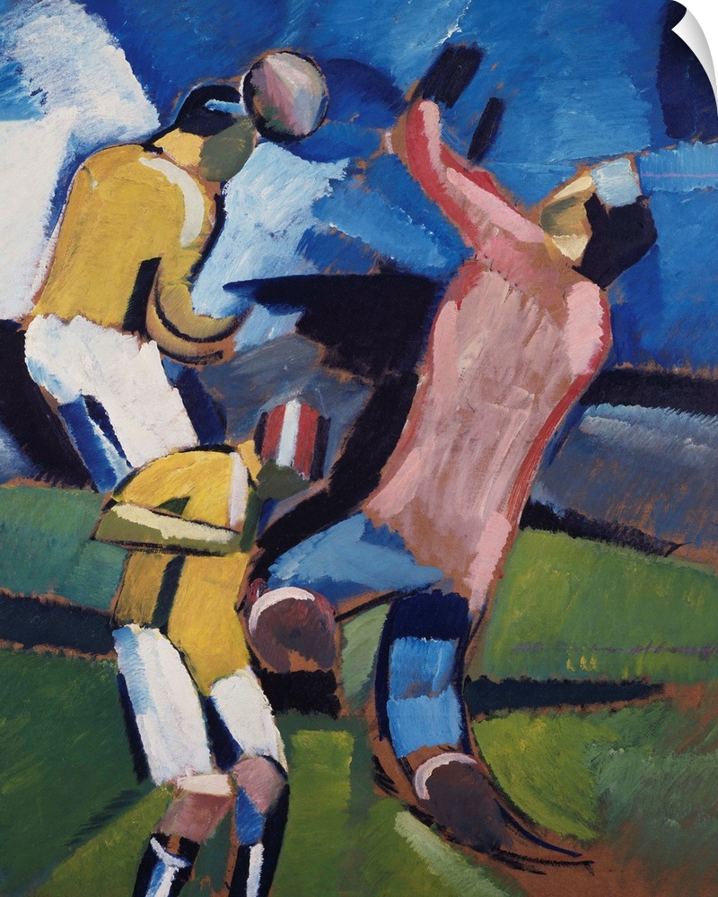 Football, soccer players, 1917, by Harald Giersing (1881-1927). Originally a painting.