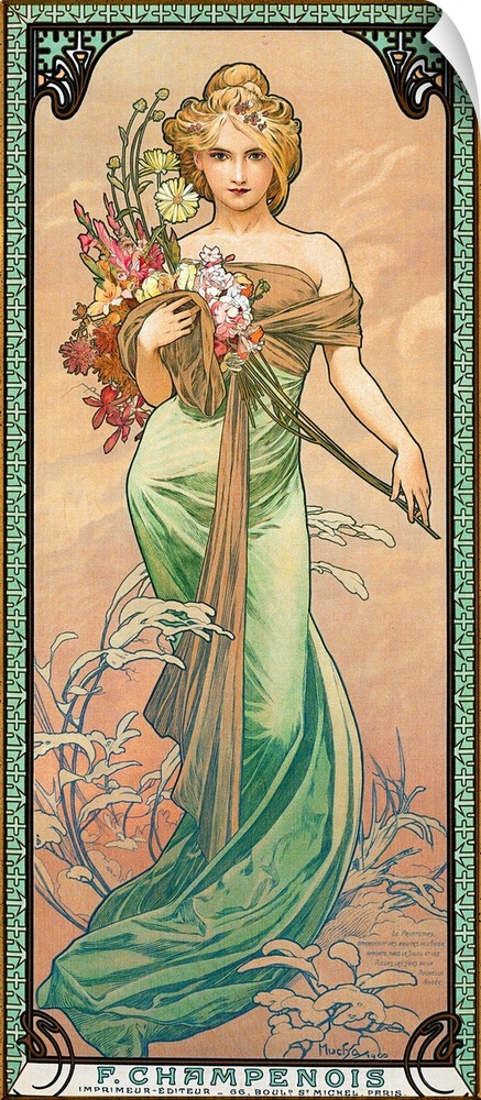 Four Seasons: Spring, 1900 (originally colour litho on silk) by Mucha, Alphonse Marie (1860-1939)