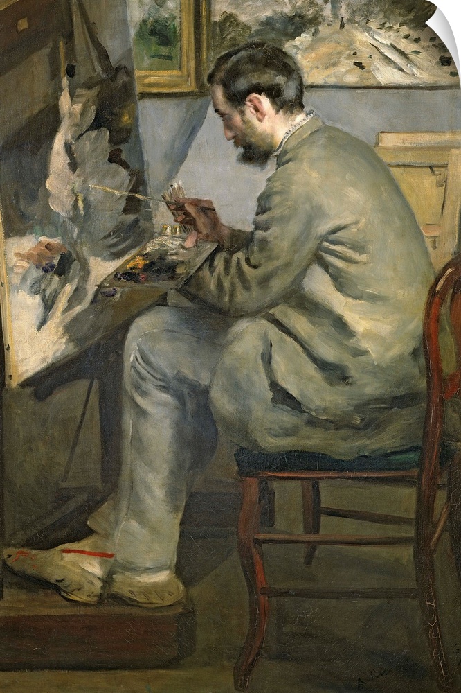 XIR28936 Frederic Bazille at his Easel, 1867 (oil on canvas)  by Renoir, Pierre Auguste (1841-1919); 105x73.5 cm; Musee d'...