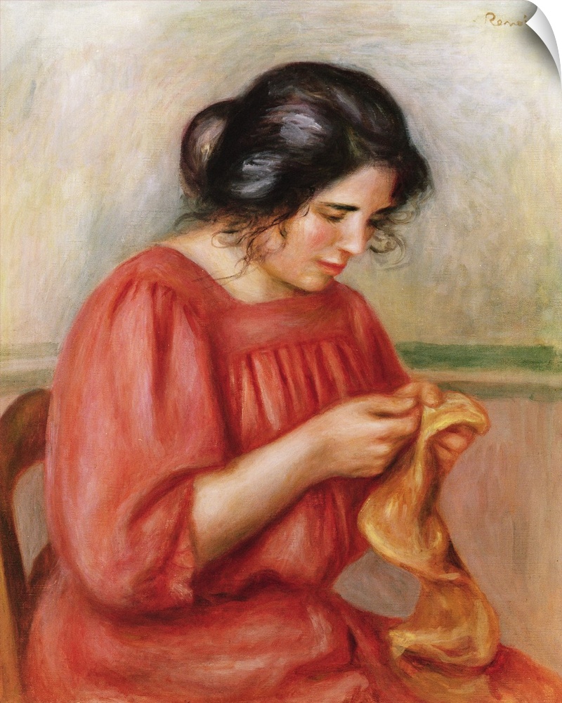 BAL76861 Gabrielle darning, 1908  by Renoir, Pierre Auguste (1841-1919); oil on canvas; 64x53.5 cm; Galerie Daniel Malingu...